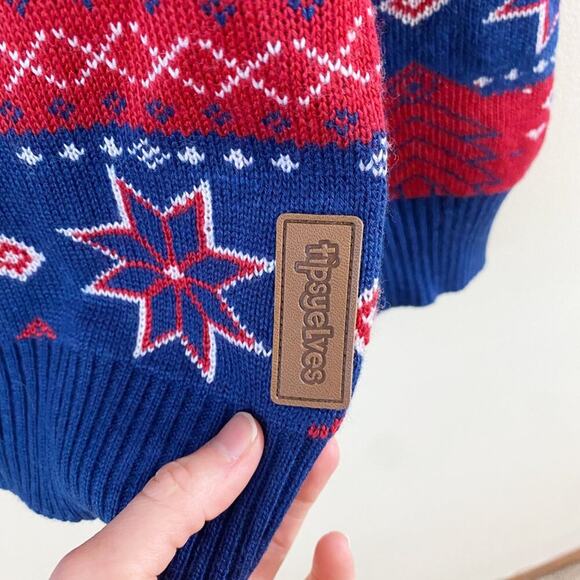 Tipsy Elves Navy & Red Fair Isle Christmas Cardigan Sweater Men's Size Large EUC - Picture 3 of 7